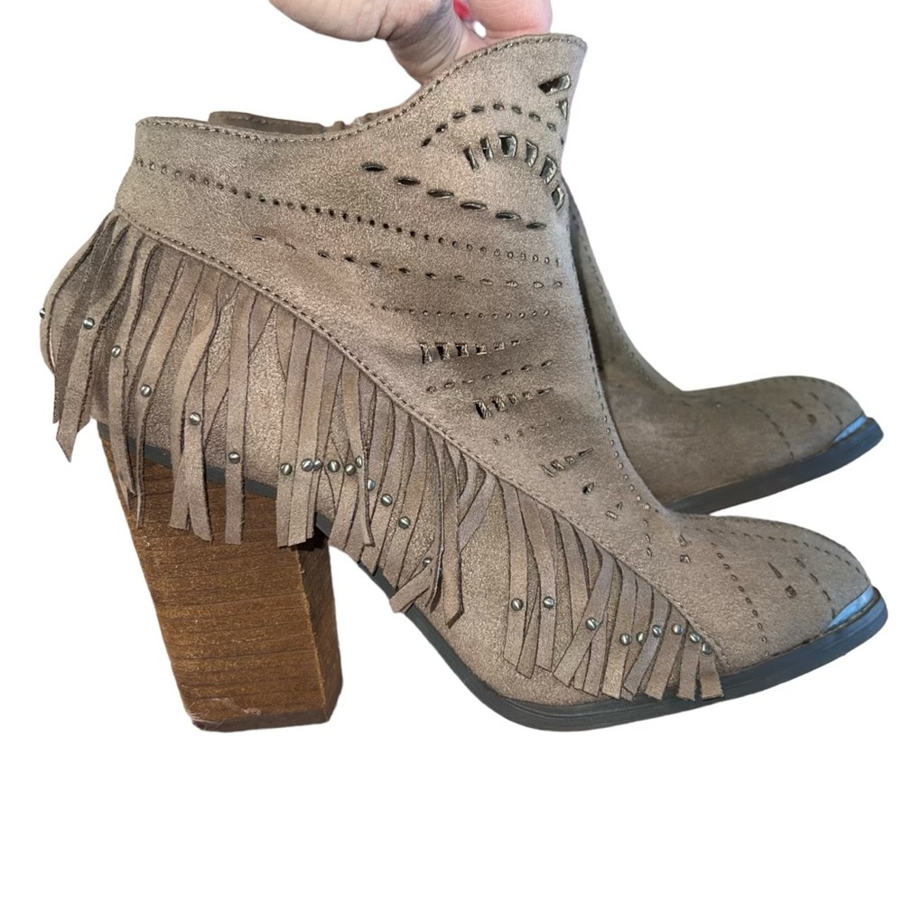 Not Rated Taupe Fringe Western Country Boho Booties Size 7